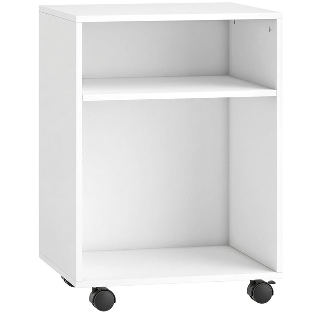 Printerstandaard met 2 planken, vergrendelbare wielen, 40x35x56 cm, wit