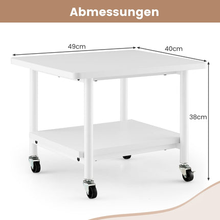 Printer Stand with 2 Tiers & Lockable Wheels, White