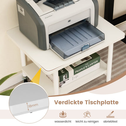 Printer Stand with 2 Tiers & Lockable Wheels, White