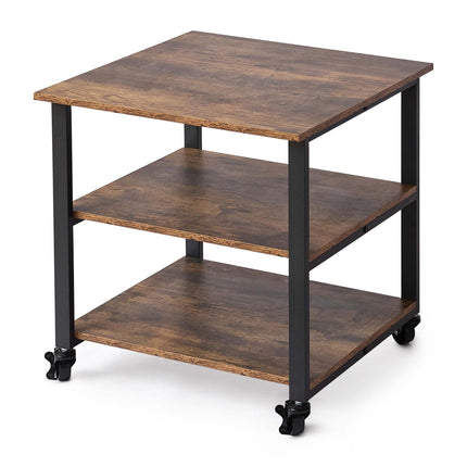 Printer Stand with Castors, Black, 3-Tier, Engineered Wood