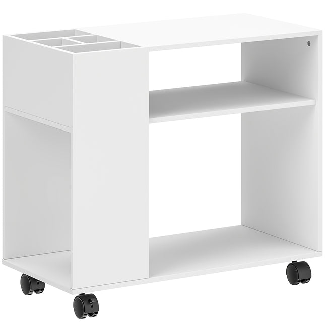 Printerstandaard met planken, wit, 70 x 34 x 60 cm