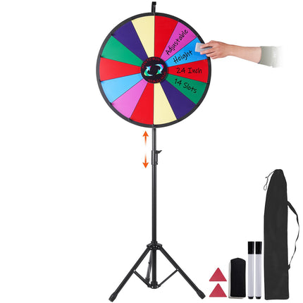 Prize Wheel Spinner, 24 Inch, 14 Slots, Tripod Stand