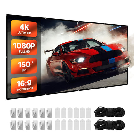 Projector Screen 150 Inch 16:9 4K, Portable Wall Mount