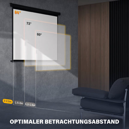 Projector Screen 84 Inch 4:3, 171 x 128 cm Pull-Down