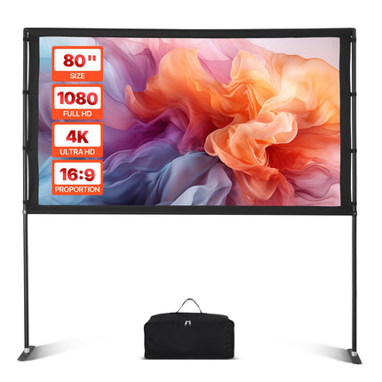 Projector Screen With Stand, 80 Inch, 16:9, Carry Bag
