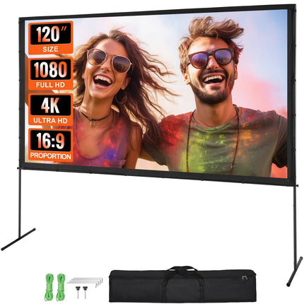Projector Screen with Stand, 120-Inch 16:9, Wrinkle-Free