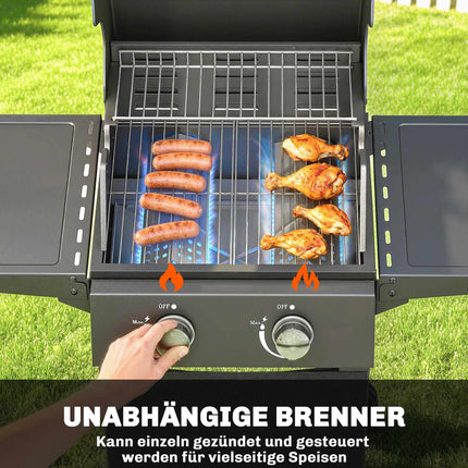 Propane Gas Grill with 2 Burners, Folding Shelves, Black