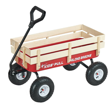 Pull-Along Wagon, 101cm, 150kg, Wooden Panels, Red