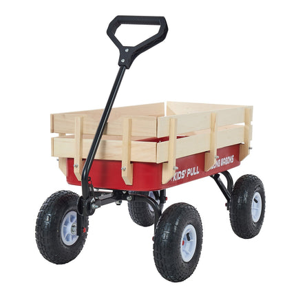 Pull-Along Wagon, 101cm, 150kg, Wooden Panels, Red