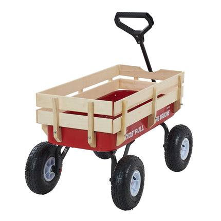 Pull-Along Wagon, 101cm, 150kg, Wooden Panels, Red