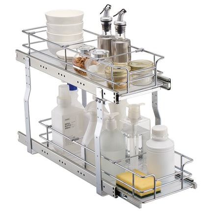 Pull Out Cabinet Organizer 2-Tier, 60 lb Capacity, 8.5 x 21 x 15 in