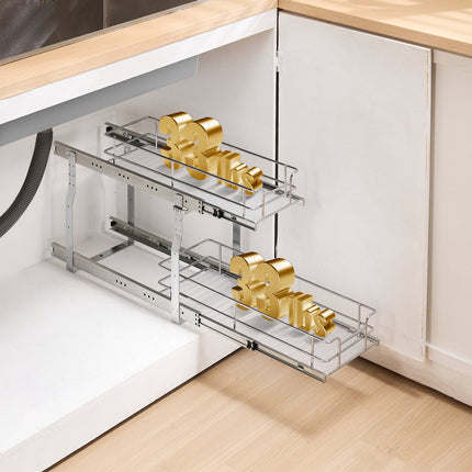 Pull Out Cabinet Organizer 2-Tier, 60 lb Capacity, 8.5 x 21 x 15 in
