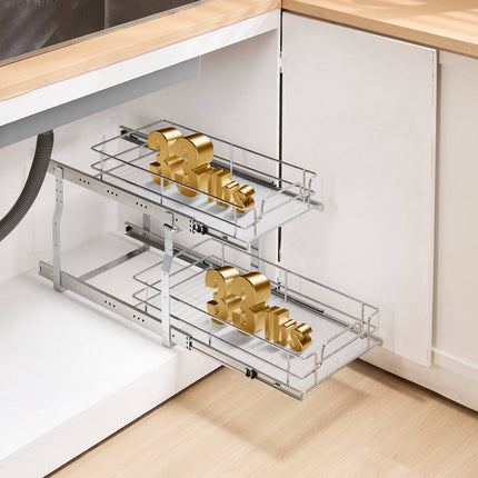 Pull Out Cabinet Organizer, 2-Tier, Heavy Duty Steel, 60 lb Capacity