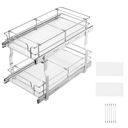 Pull Out Cabinet Organizer, 2-Tier, Heavy Duty Steel, 60 lb Capacity