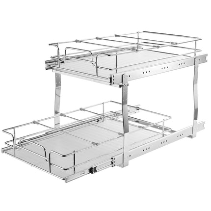 Pull-Out Cabinet Organizer, 2-Tier Steel Slide-Out Shelves