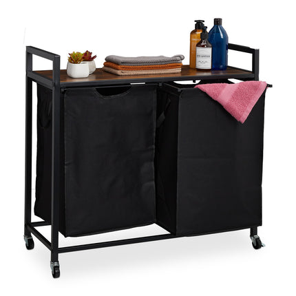 Pull-Out Laundry Basket Rack with Shelf and Wheels
