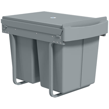Výsuvný odpadkový koš, 2x20L, vyjímatelné nádoby, šedý