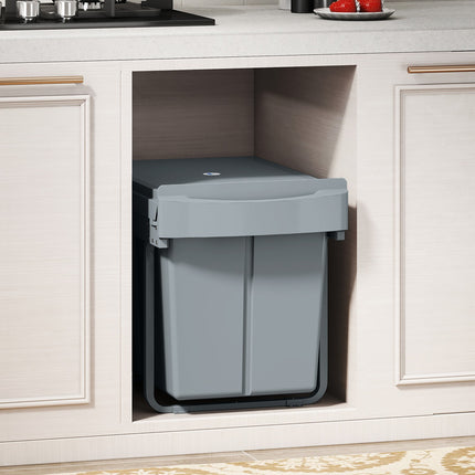 Výsuvný odpadkový koš, 2x20L, vyjímatelné nádoby, šedý