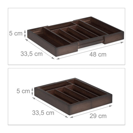 Pull-out cutlery box in dark brown bamboo