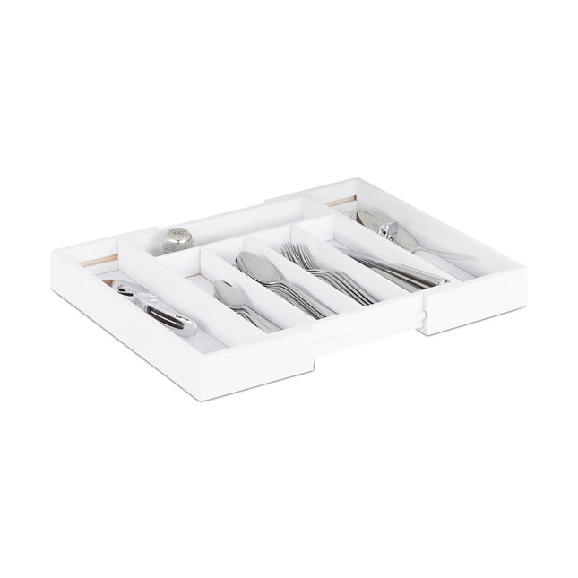 Pull-out cutlery box in white bamboo