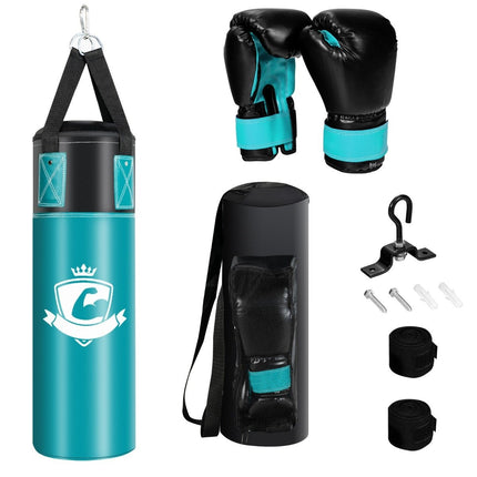 Sada boxovacího pytle s boxerskými rukavicemi 8oz a bandážemi, pytel pro děti a dospělé, černá + zelená