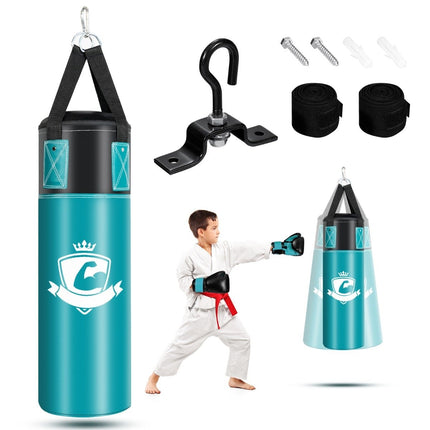 Sada boxovacího pytle s boxerskými rukavicemi 8oz a bandážemi, pytel pro děti a dospělé, černá + zelená