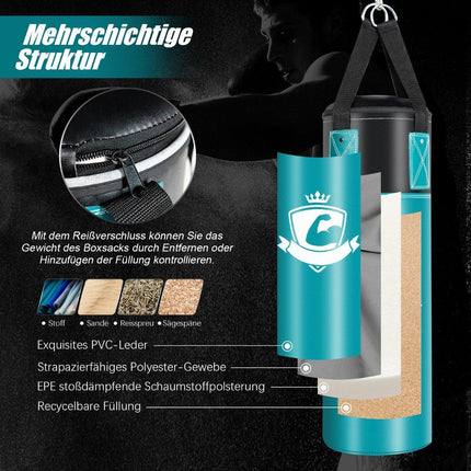Sada boxovacího pytle s boxerskými rukavicemi 8oz a bandážemi, pytel pro děti a dospělé, černá + zelená