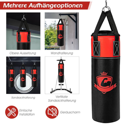 Sada boxovacího pytle s boxerskými rukavicemi 8oz a bandážemi, pytel pro děti a dospělé, černá + červená