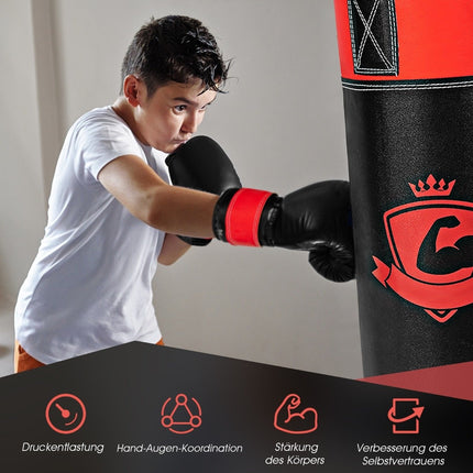Sada boxovacího pytle s boxerskými rukavicemi 8oz a bandážemi, pytel pro děti a dospělé, černá + červená