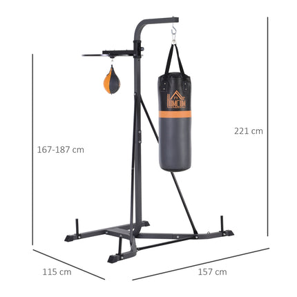 Stojan na boxovací pytel s pytlem 20 kg a míčem, nastavitelný ocelový