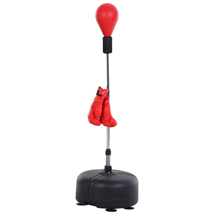 Boxovací míč se stojanem, výškově nastavitelný 136-154cm, stojací boxovací míč s boxerskými rukavicemi, pro mládež a dospělé, na cvičení, odbourání stresu, fitness, červená
