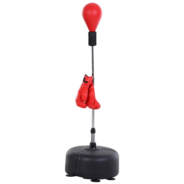 Boxovací míč se stojanem, výškově nastavitelný 136-154cm, stojací boxovací míč s boxerskými rukavicemi, pro mládež a dospělé, na cvičení, odbourání stresu, fitness, červená