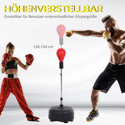 Boxovací míč se stojanem, výškově nastavitelný 136-154cm, stojací boxovací míč s boxerskými rukavicemi, pro mládež a dospělé, na cvičení, odbourání stresu, fitness, červená