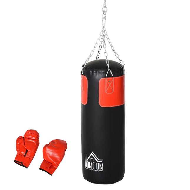 Sada boxovacího pytle s rukavicemi, plněný, 120cm, černá/červená