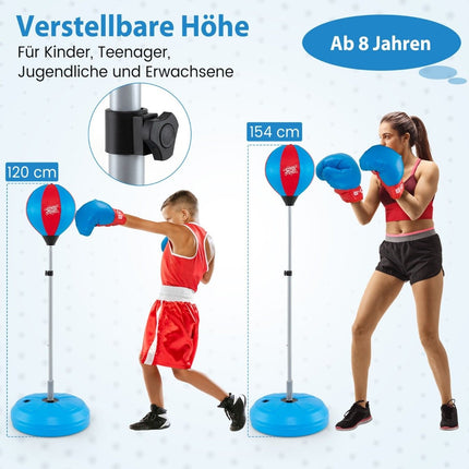 Boxovací míč 120-154cm výškově nastavitelný stojací boxovací míč, sada boxovacího pytle, boxovací set pro děti, modrá