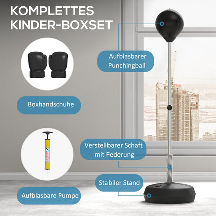 Nastavitelná sada boxovacího míče, 125-145 cm, s rukavicemi a pumpičkou