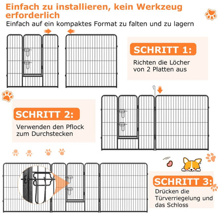 Welpenauslauf, 80 cm hoch, 8-teiliger faltbarer Metallzaun