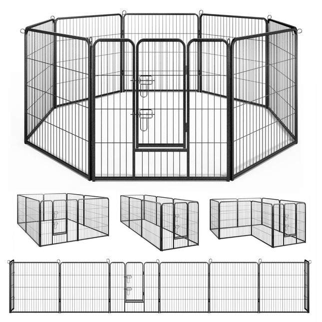 Ohrádka pro štěňata, výška 80cm, skládací kovový plot z 8 panelů