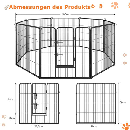 Welpenauslauf, 80 cm hoch, 8-teiliger faltbarer Metallzaun