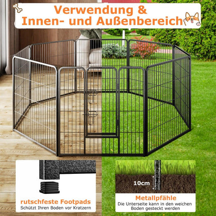 Welpenauslauf, 80 cm hoch, 8-teiliger faltbarer Metallzaun