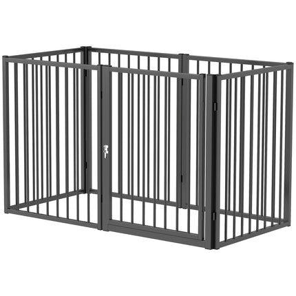 Ohrádka pro štěňata s dvířky, černá ocel, 6 panelů, výška 76 cm