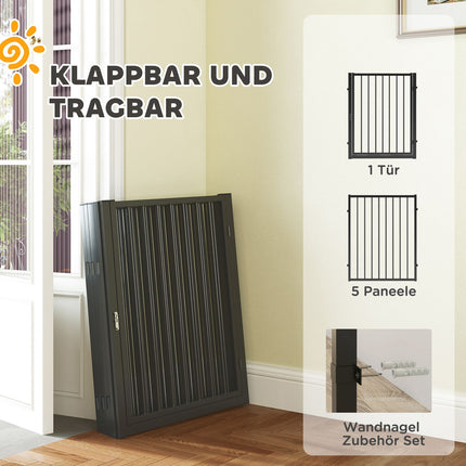 Ohrádka pro štěňata s dvířky, černá ocel, 6 panelů, výška 76 cm