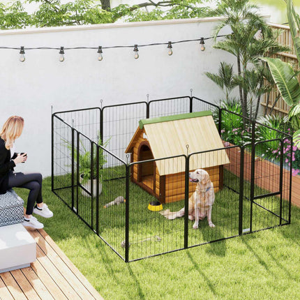Outdoor puppy playpen, 12 panels, collapsible with door