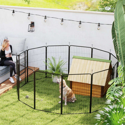 Outdoor puppy playpen, 12 panels, collapsible with door