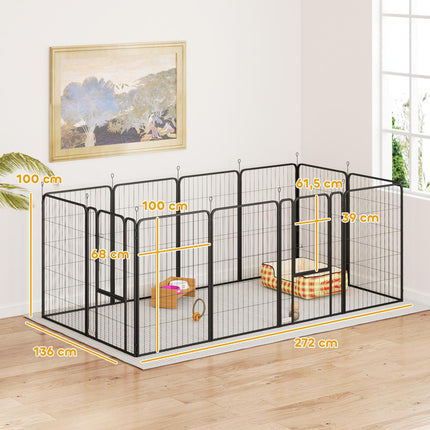 Outdoor puppy playpen, 12 panels, collapsible with door