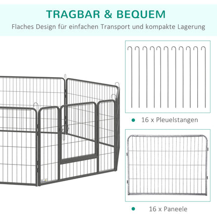 Outdoor puppy cage, steel, 16 segments, 2 doors, 60 cm high