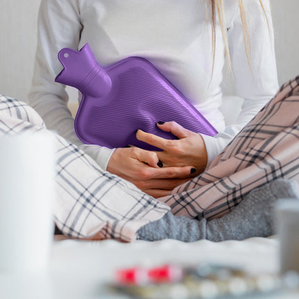 Purple Hot Water Bottle 2L, Leak-Proof, Pain Relief