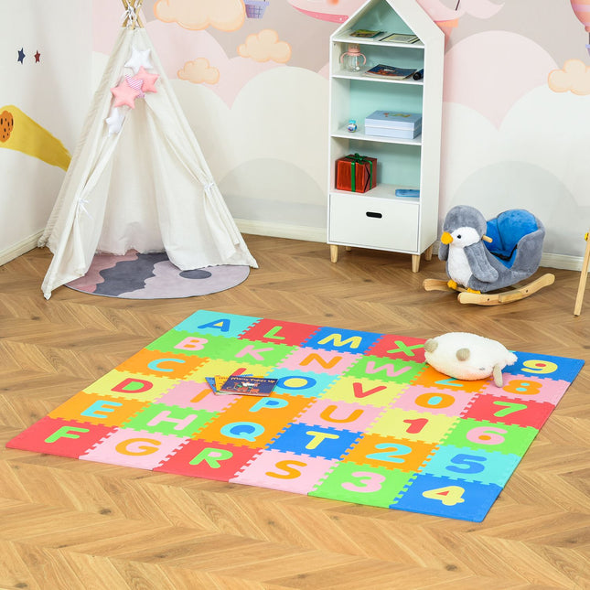 Play mat for children, EVA foam, letters and numbers, 60 pcs
