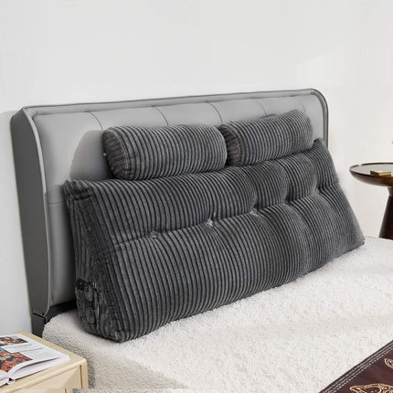 Queen Headboard Wedge Pillow, Pockets, Washable Cover, Grey