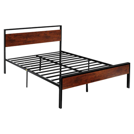 Queen Metal Platform Bed Frame, Wood Headboard, 12-Inch Storage